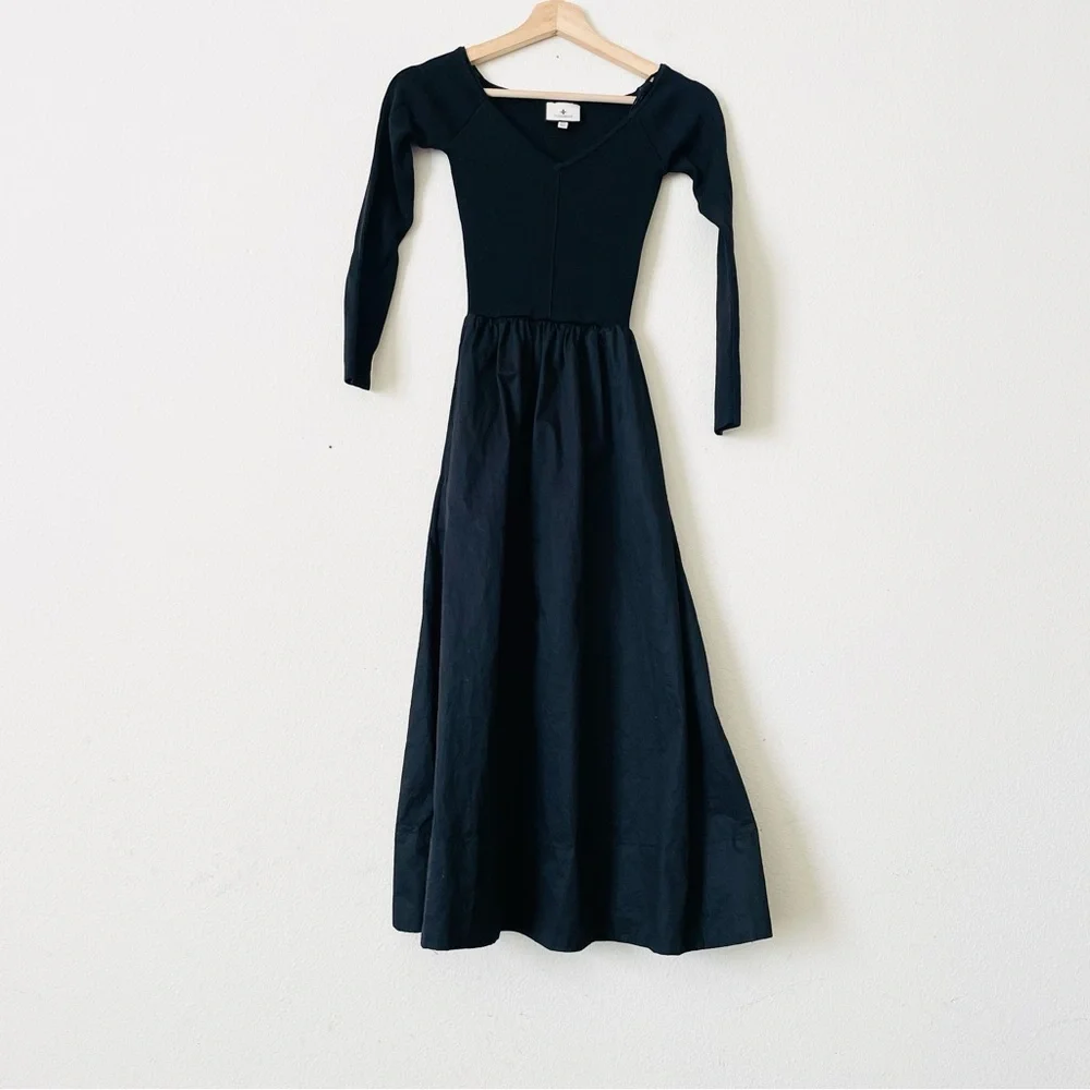 Tuckernuck XXS Black Dupioni Clea midi pocketed fit and flare dress - Picture 4 of 8